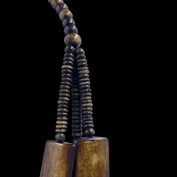 Park Lane Wood Beaded Layered Necklace Boho Earthy Rustic Organic Statement - Picture 5 of 9